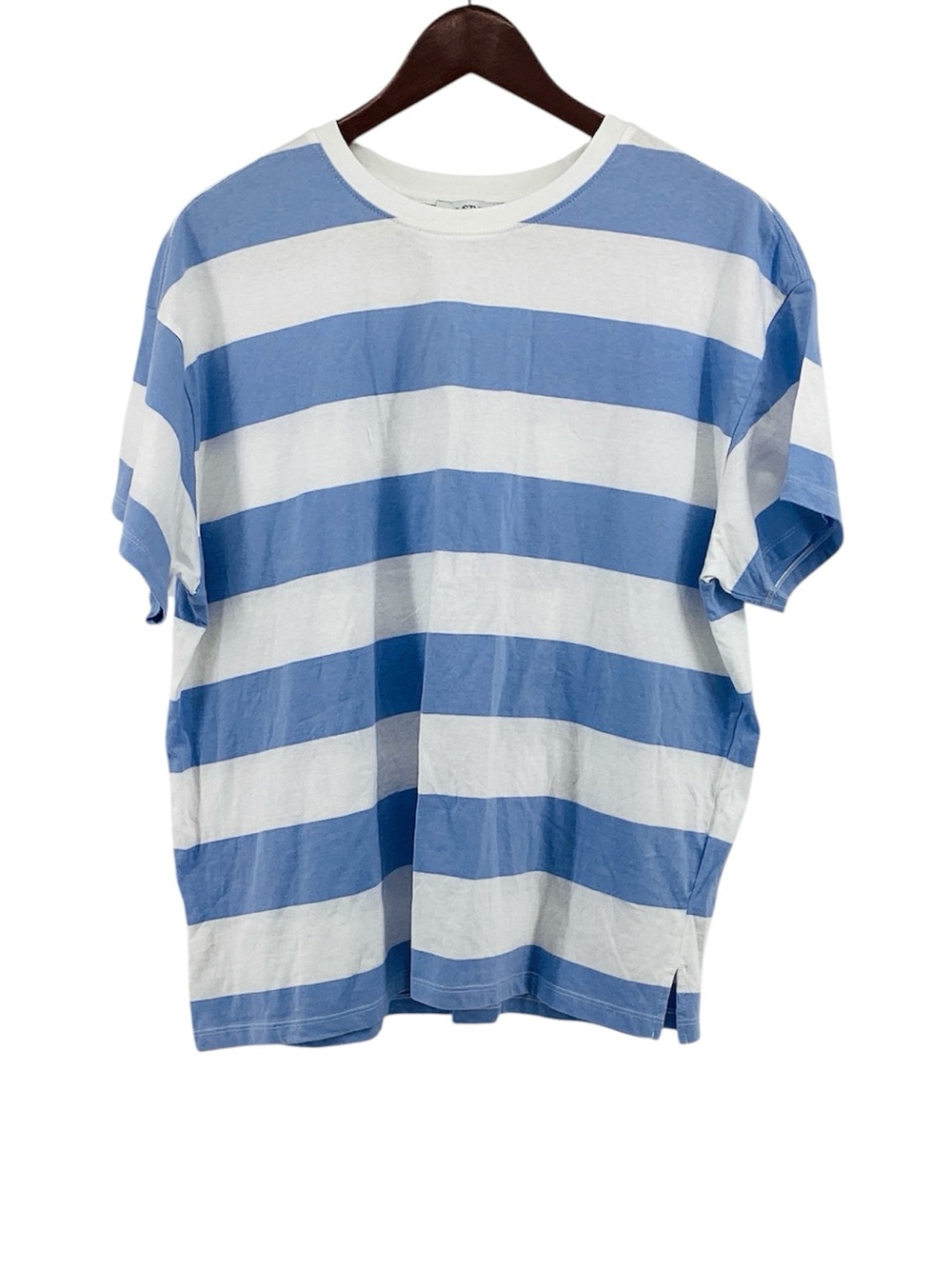 🐵 My Style Blue & White Striped Crew Tee, Size L